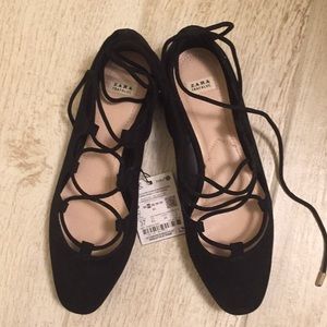 Black lace up flats